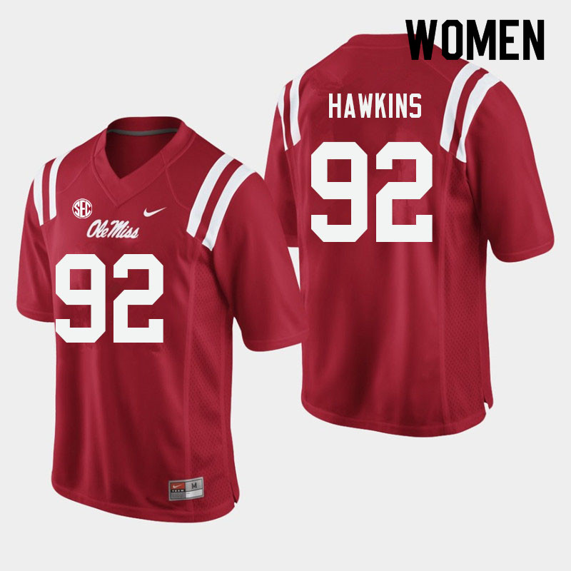 Women #92 JJ Hawkins Ole Miss Rebels College Football Jerseys Sale-Red
